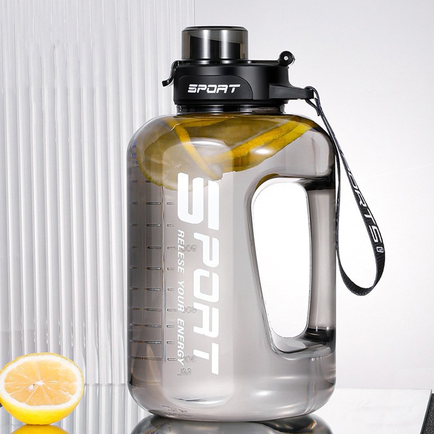 AYktou 58oz Water Bottle for All Day Hydration Big Water Bottle with Straw Measures Daily Gym Water Bottle with Handle Leakproof Sports Water Bottle for Gym Camping Outdoor(Black） Black-58oz
