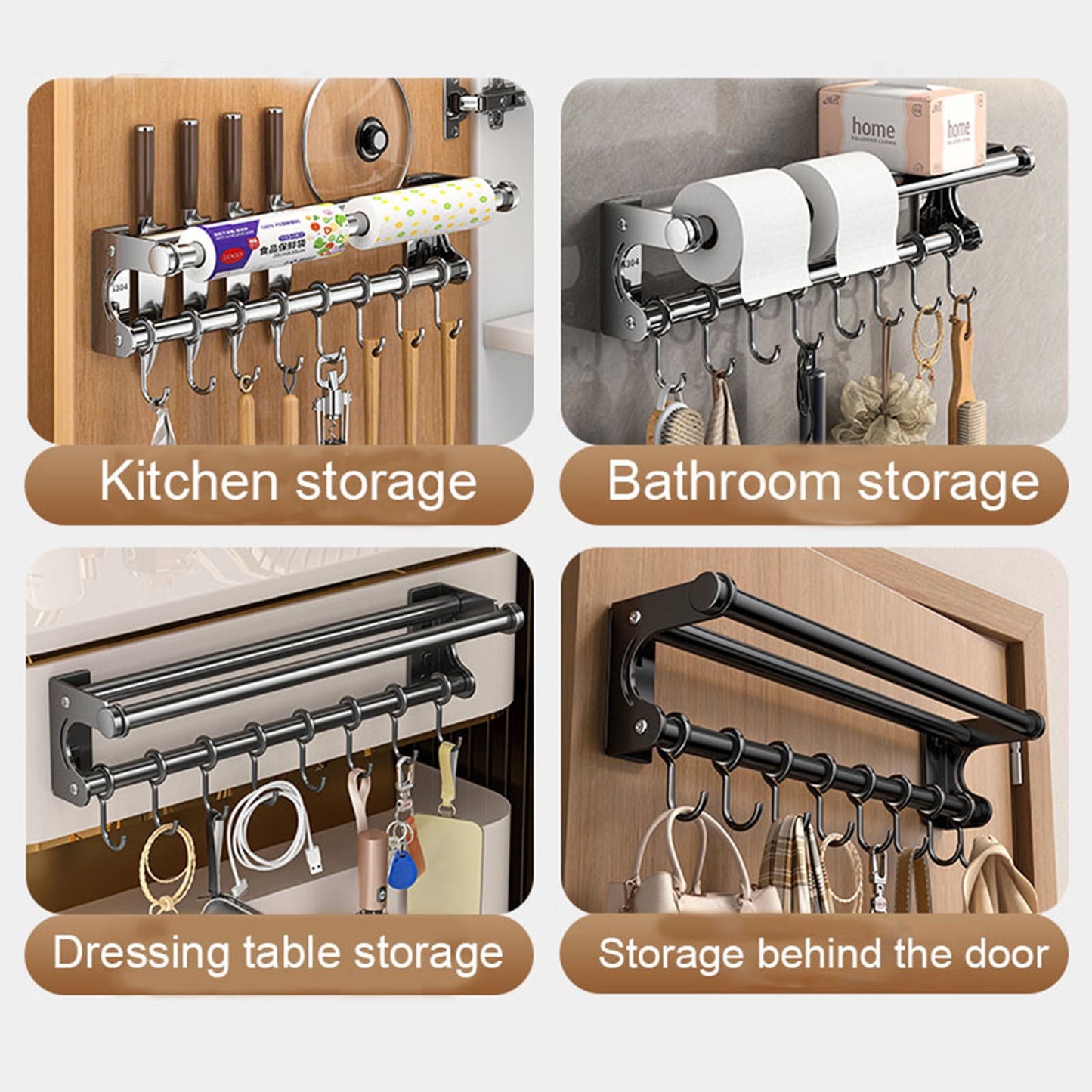 Kdkad Kitchen Organization and Storage Rack, Wall Mounted Pots and Pans Rack, Stainless Steel Metal Wall Shelf with Hooks for Hanging Pots and Pans for Kitchen Bathroom Bedroom Pantry 30 * 9 * 9cm/11.81 * 3.54 * 3.54inch A