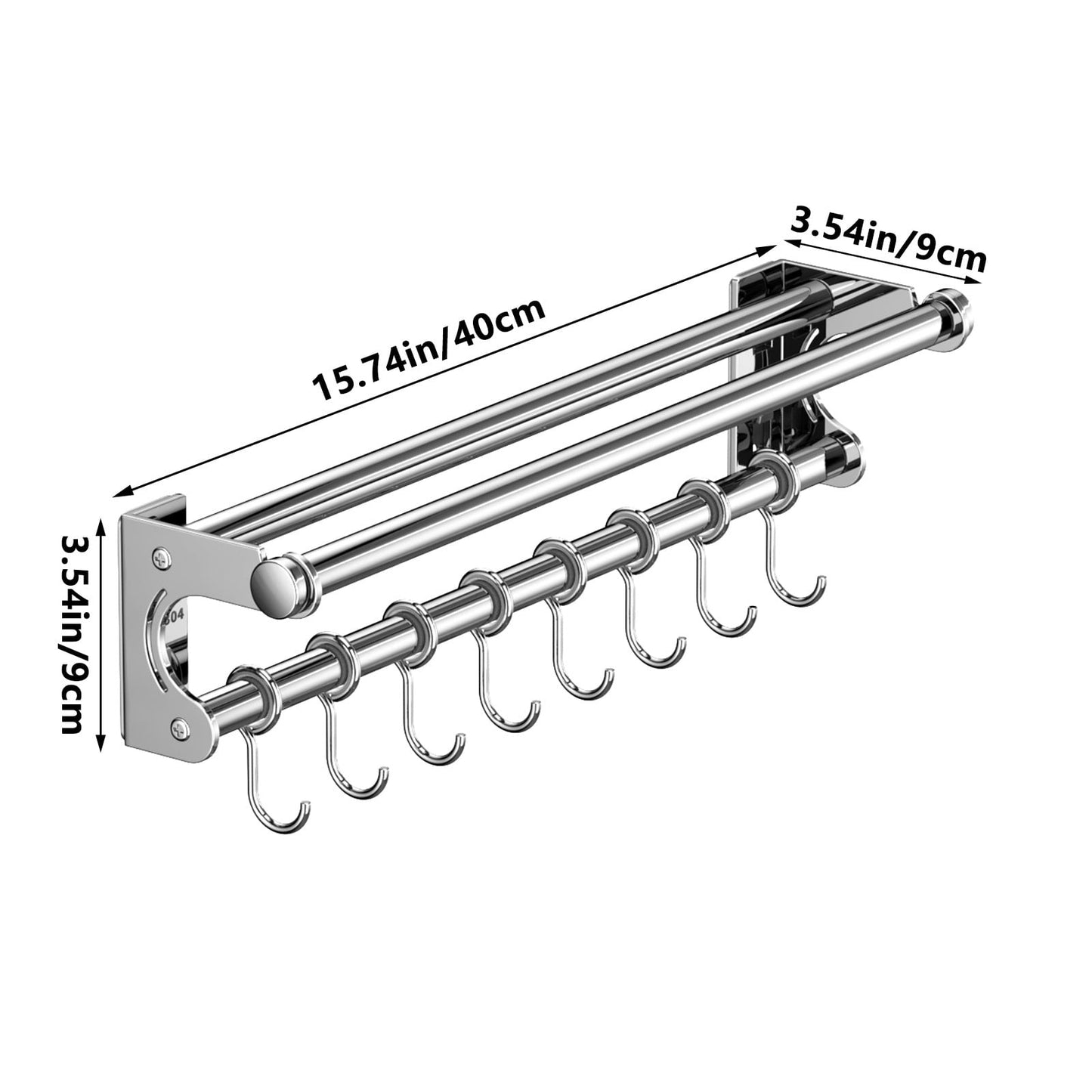 Kdkad Kitchen Organization and Storage Rack, Wall Mounted Pots and Pans Rack, Stainless Steel Metal Wall Shelf with Hooks for Hanging Pots and Pans for Kitchen Bathroom Bedroom Pantry 40 * 9 * 9cm/15.75 * 3.54 * 3.54inch S_ilver