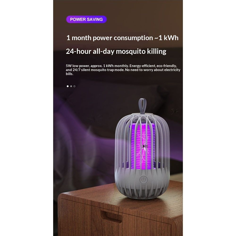 Indoor & Outdoor Rechargeable Fly Trap Mosquito Zapper with USB Power Supply, Powerful Electric Mosquito Trap Portable Dual-Function, Gray