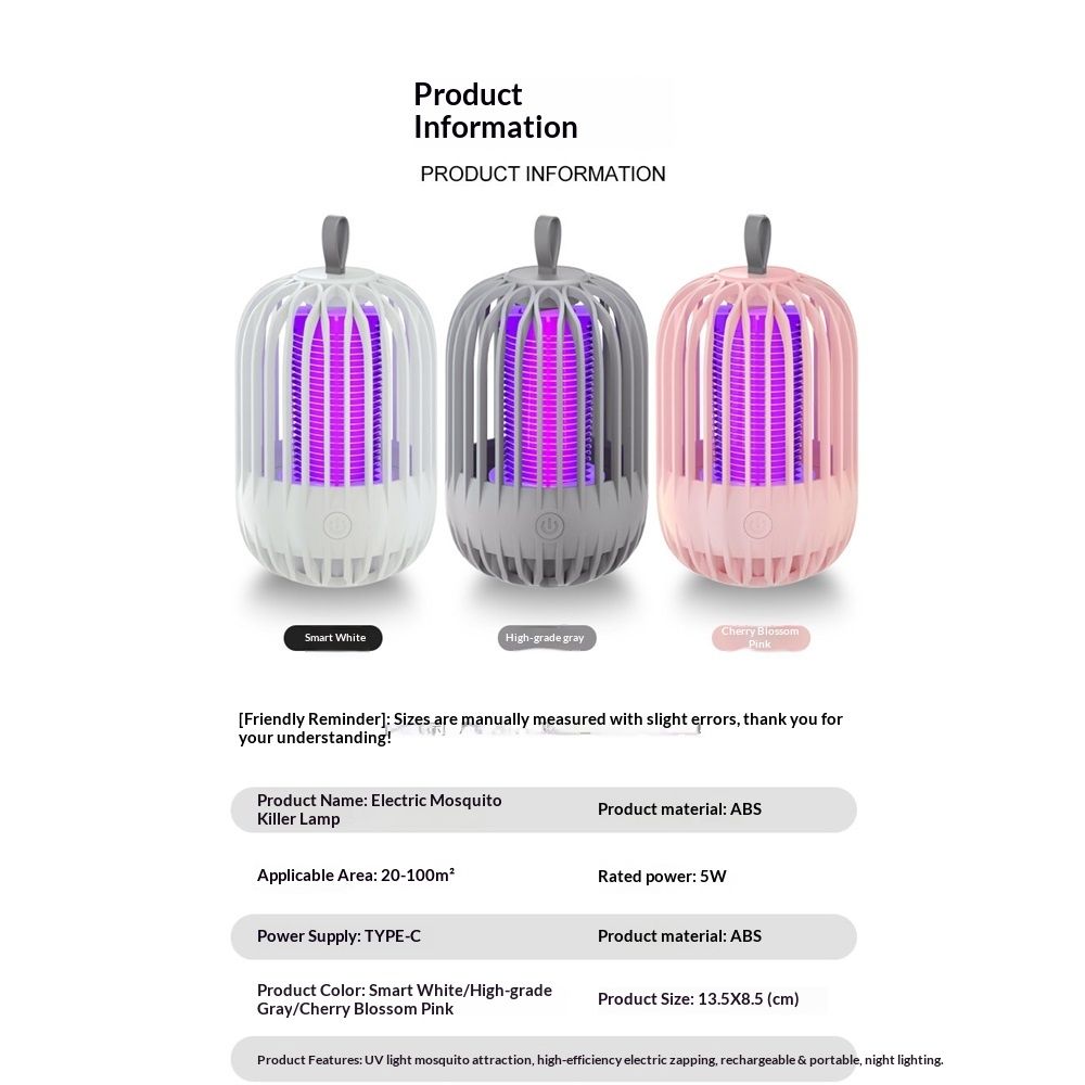 Indoor & Outdoor Rechargeable Fly Trap Mosquito Zapper with USB Power Supply, Powerful Electric Mosquito Trap Portable Dual-Function, Gray