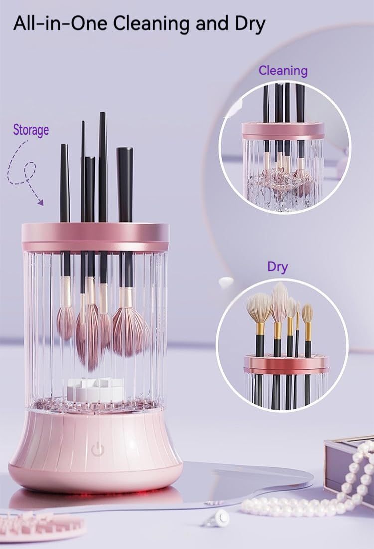 Electric Makeup Brush Cleaner, , Automatic Spinning Cosmetic Brush Cleaner One-Click Operation, Auto-Rotating Brush Cleaner for Any Makeup Brushes（USB）pink
