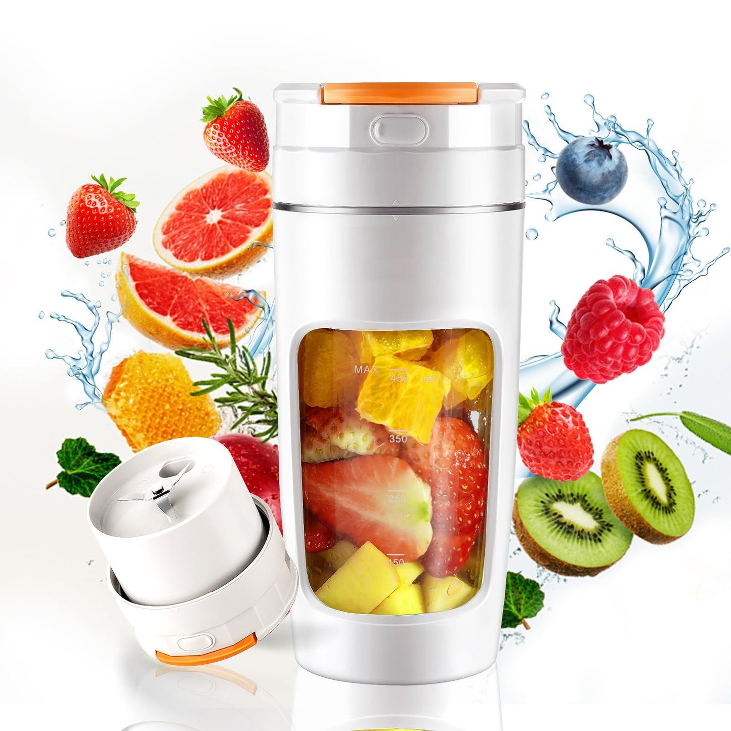 20 oz Portable Blender Cup - USB Rechargeable for Shakes, Smoothies & Juices, Personal Blender for Travel, Office, Gym (White)