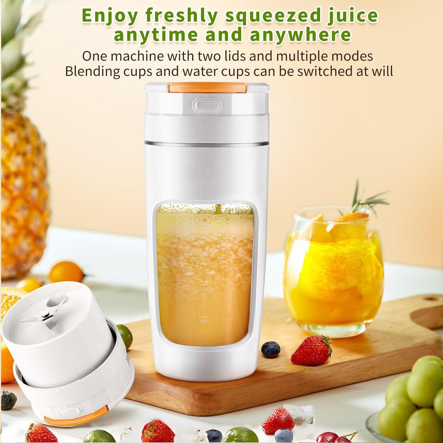 20 oz Portable Blender Cup - USB Rechargeable for Shakes, Smoothies & Juices, Personal Blender for Travel, Office, Gym (White)