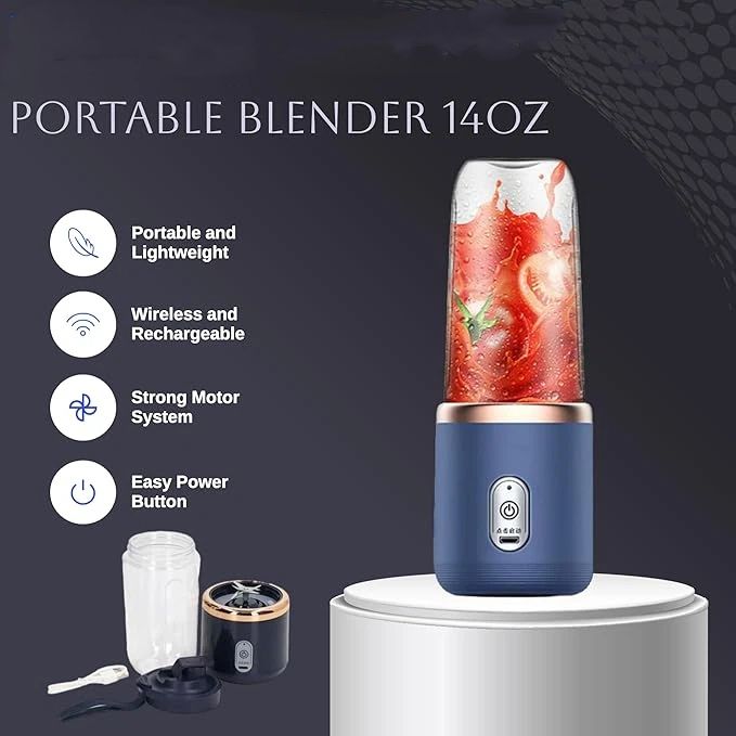Portable Blender 14oz for Juices & Smoothies with 6 blades Puwerful performances Fusion Blender | USB Rechargeable, Lid, Cup included | Fit for travel and outdoor activities