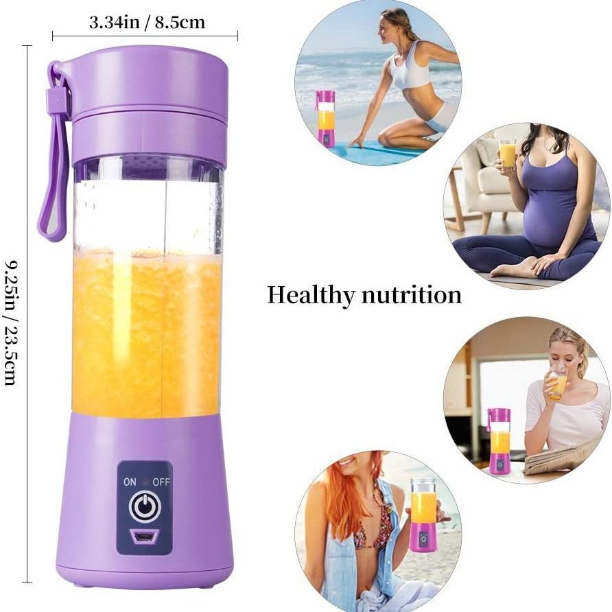 Portable 6 Blades in 3D Juicer Cup,Version Rechargeable Juice Blender Magnetic Secure Switch Electric Fruit Mixer for Superb Mixing 380ml