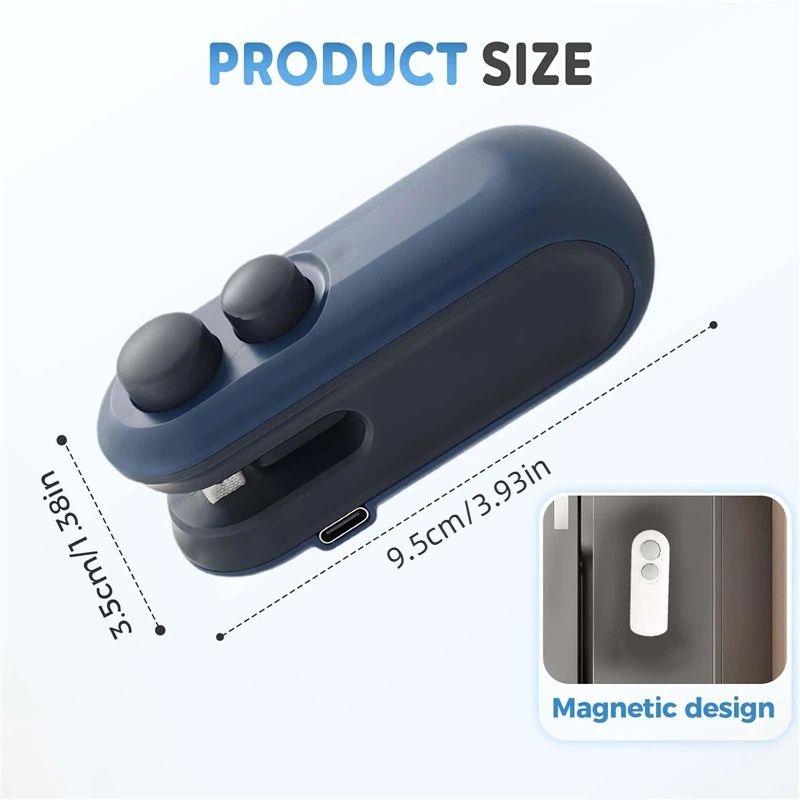 Mini Bag Sealer, USB-C Rechargeable 2 in 1 Heat Seal with Cutter and Magnet, Resealer Machine for Snack Bags (2 pcs, White and Blue)