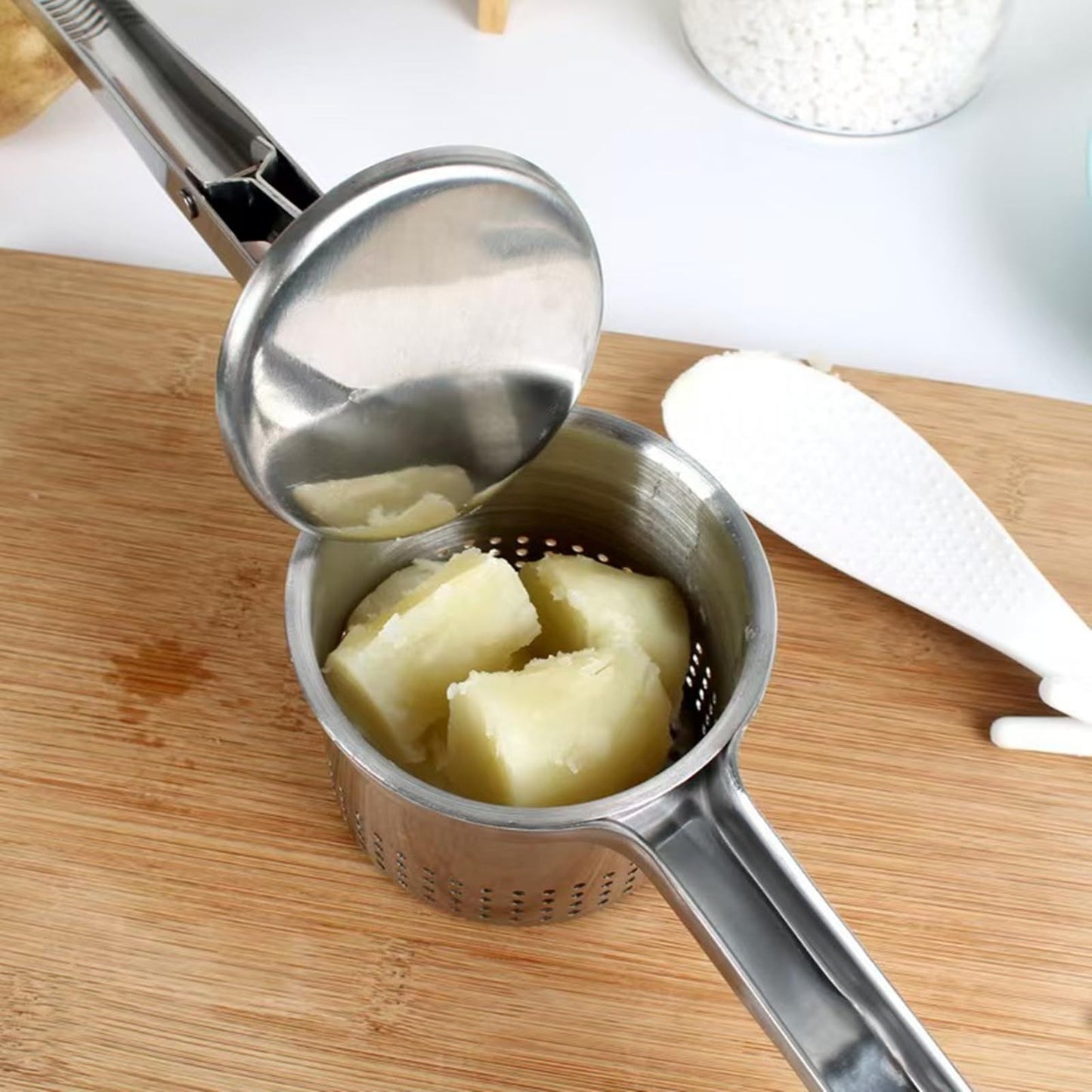 Heavy Duty Stainless Steel Mashed Potato Masher with Ergonomic Handle, Press and Mash Kitchen Gadget, Make Fluffy Smooth Mashed Potatoes & PressVegetables