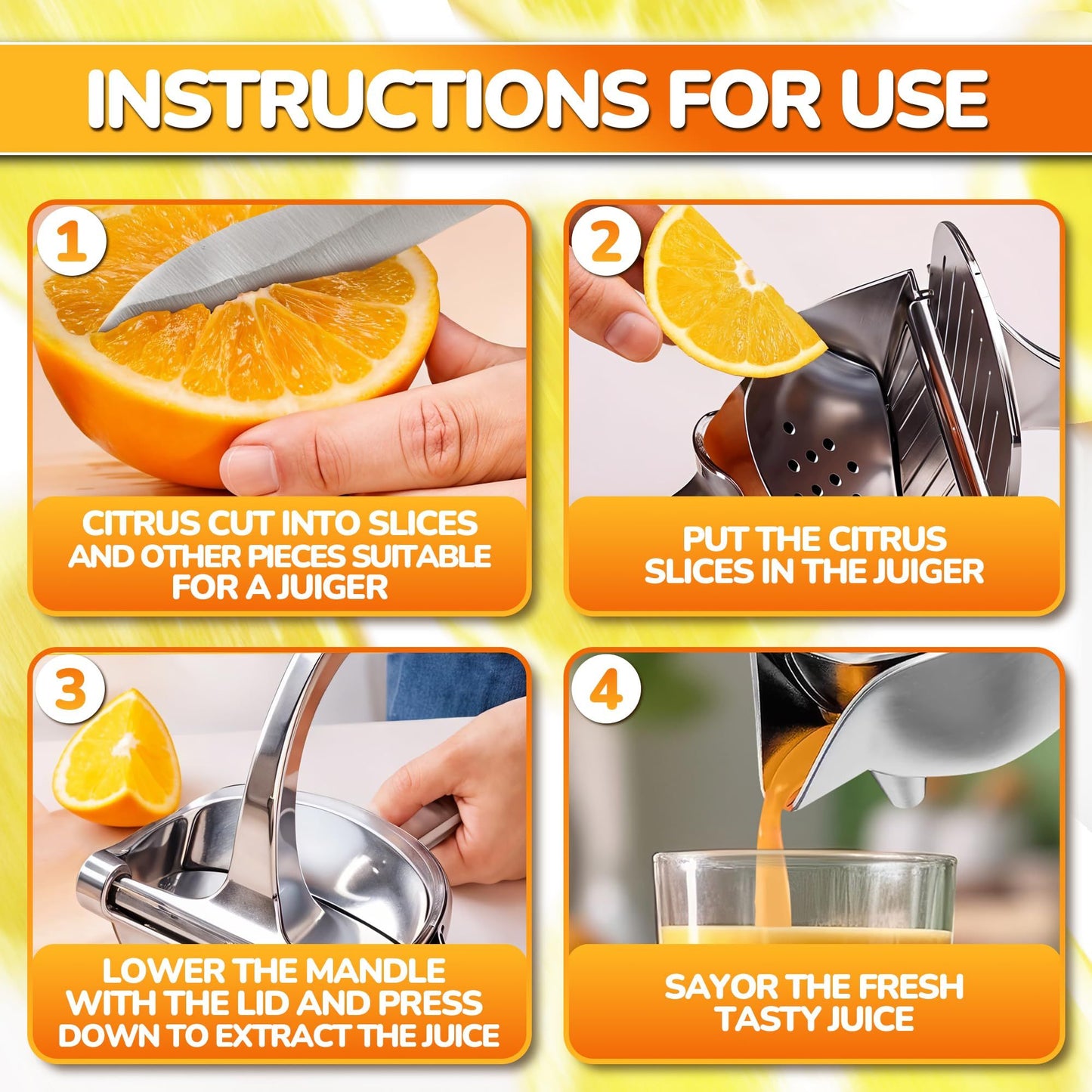 Aluminum Alloy Fresh Fruit Juice Extractor - Hand Juicer Squeezer, Non-Slip Ergonomic Grip, Easy to Use & Clean, 23.5cmLength with 0.6L Capacity - Efficient Extraction of Citrus, and Other Fruits23.5*14*10.3cm