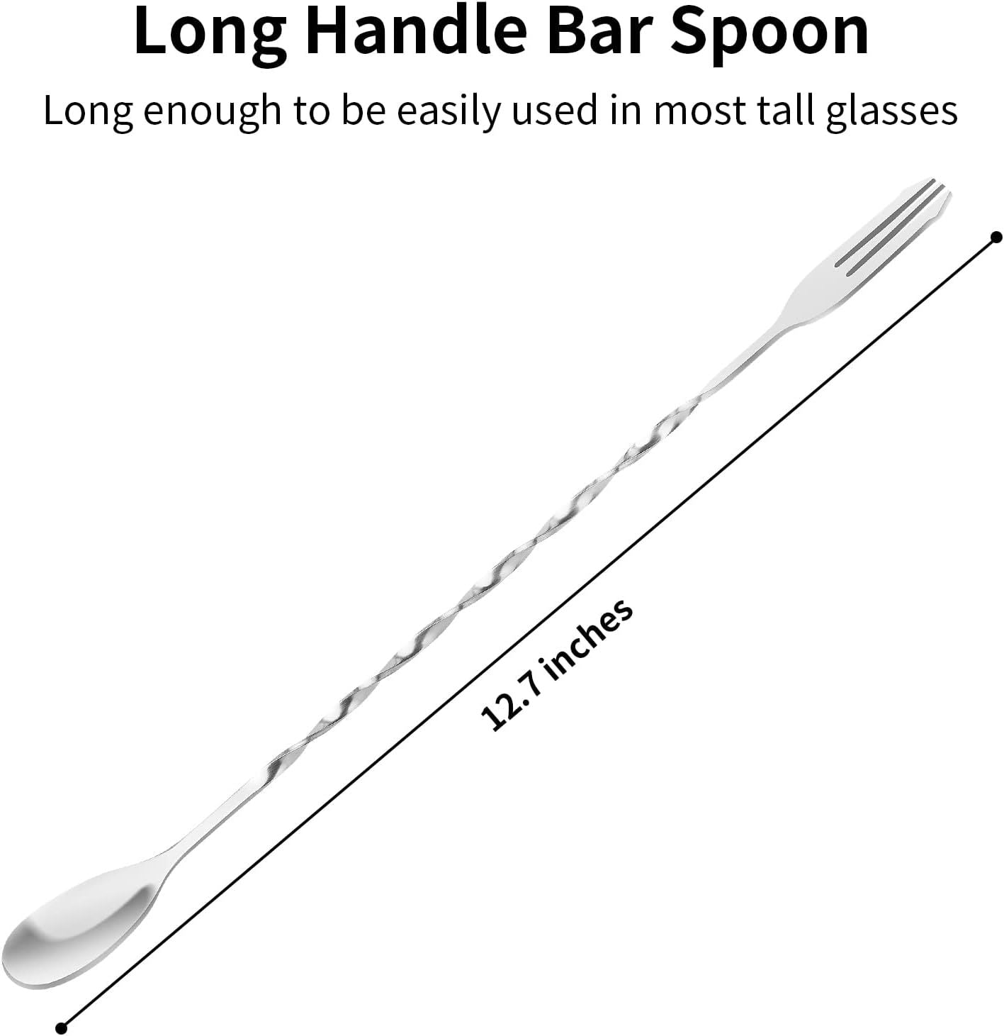 Bar Spoon Cocktail Mixing Spoon - 2pcs Cocktail Stirrers Long Handle 12.6 Inches, Stainless Steel Long Drink Stirrers with Trident Tip