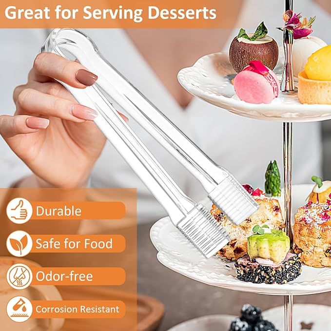 10 Pcs Plastic Buffet Serving Tongs, Clear Kitchen Tongs Mini Serving Utensil Tongs for Food Ice Salad Buffet Barbecue Cookies, 6.3 Inches
