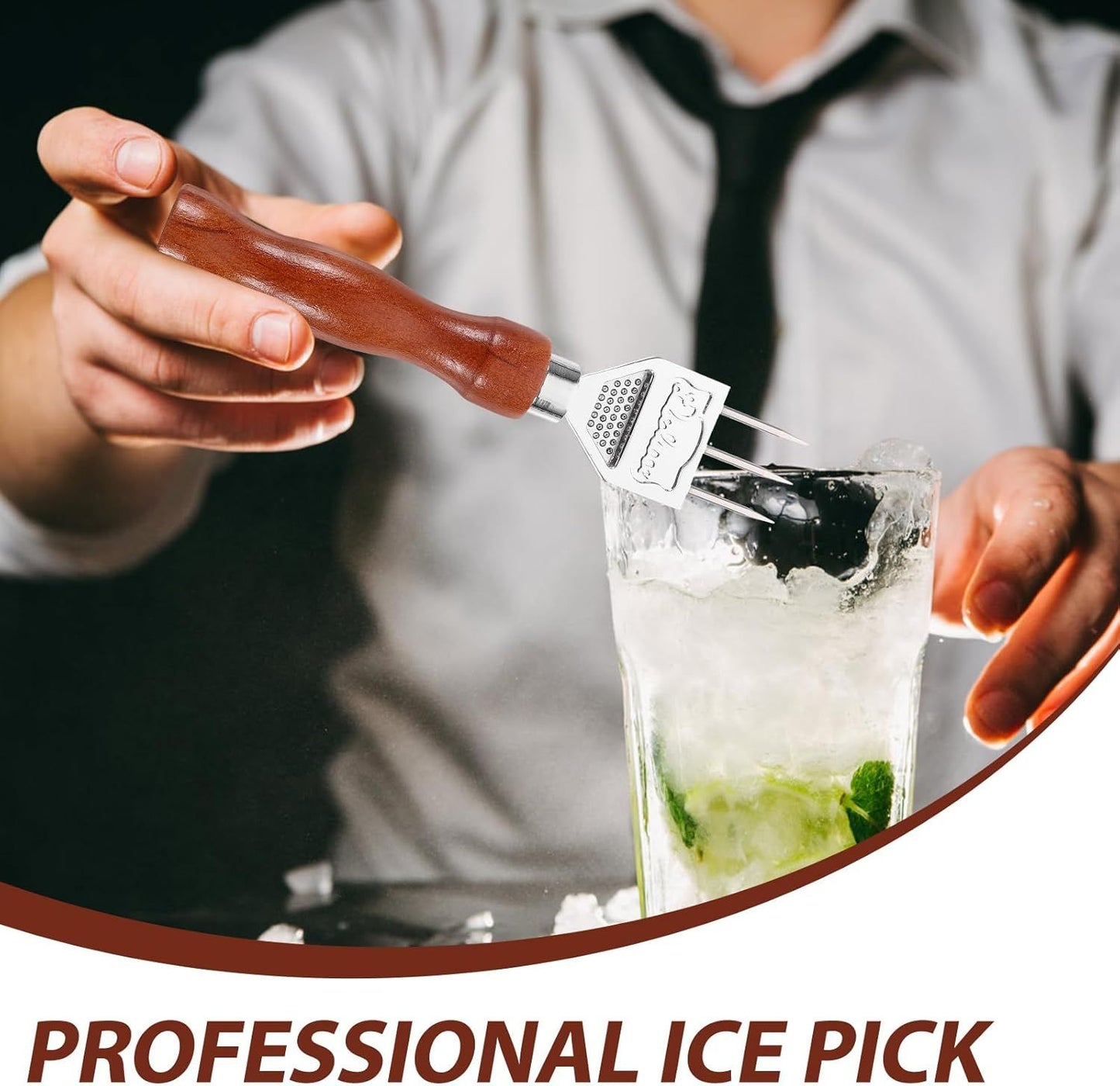 Ice Pick Stainless Steel with Safety Wooden Handle for Kitchen Tool, Bartender, Restaurant, Picnics, Camping, Japanese Style Ice Crushers for Home Use, Ideal for Bars and Families, 7.1 Inch