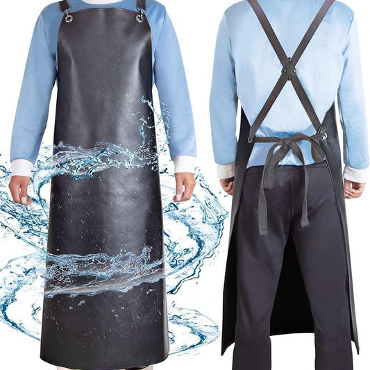 PU Rubber Waterproof Aprons for Dishwashing, Heavy Duty Butcher Apron, Adjustable Cross Back Apron for Dishwasher