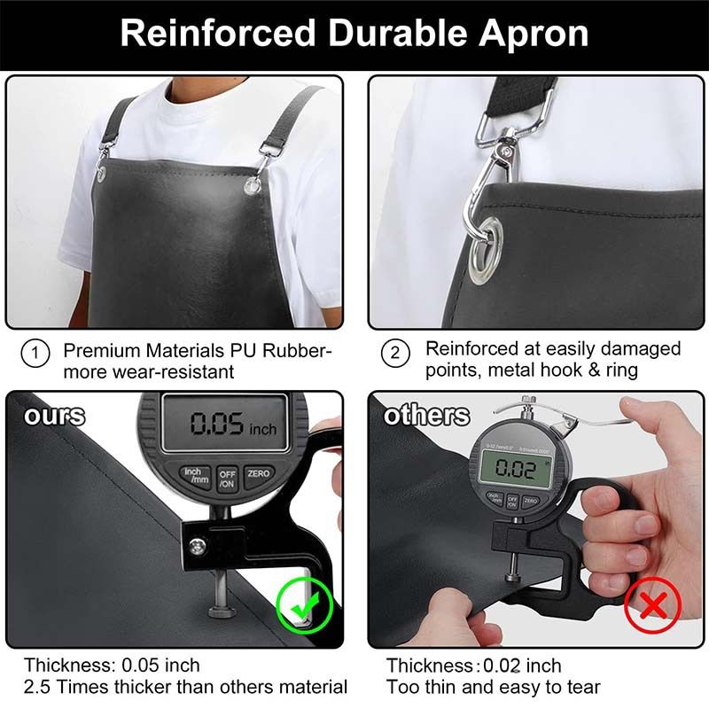 PU Rubber Waterproof Aprons for Dishwashing, Heavy Duty Butcher Apron, Adjustable Cross Back Apron for Dishwasher