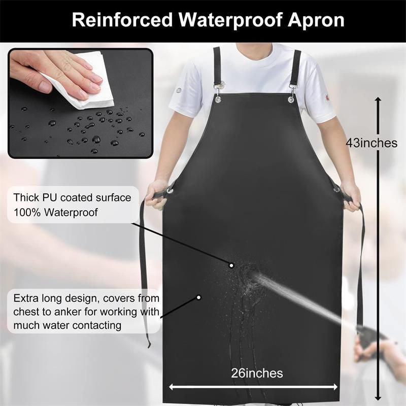 PU Rubber Waterproof Aprons for Dishwashing, Heavy Duty Butcher Apron, Adjustable Cross Back Apron for Dishwasher