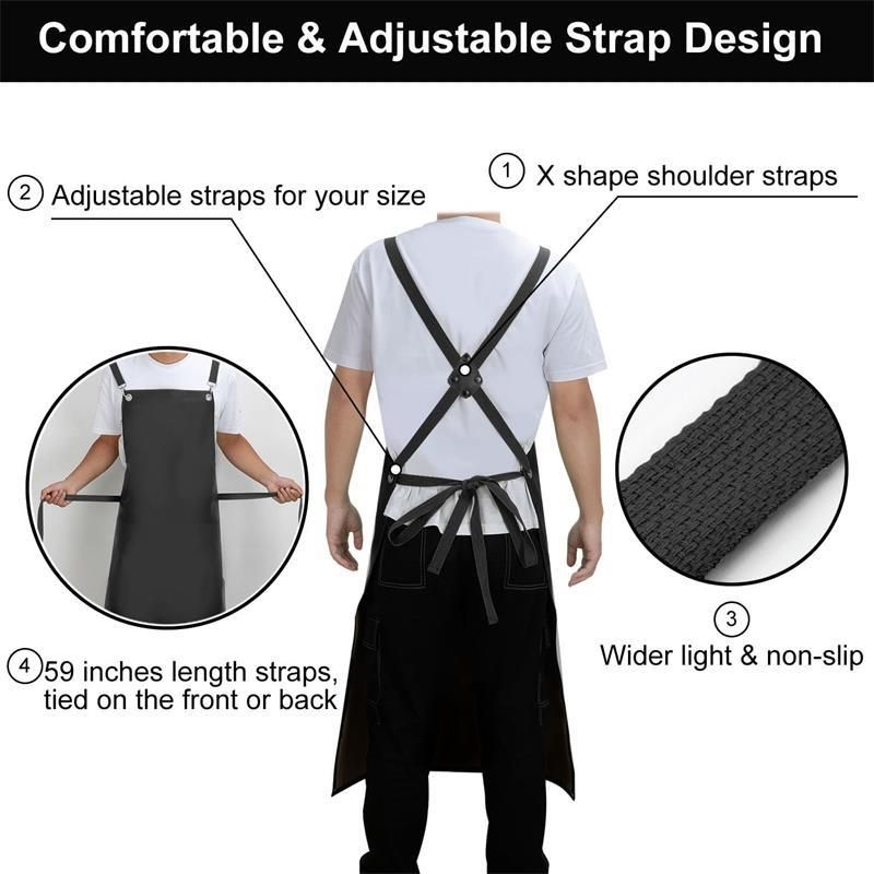 PU Rubber Waterproof Aprons for Dishwashing, Heavy Duty Butcher Apron, Adjustable Cross Back Apron for Dishwasher