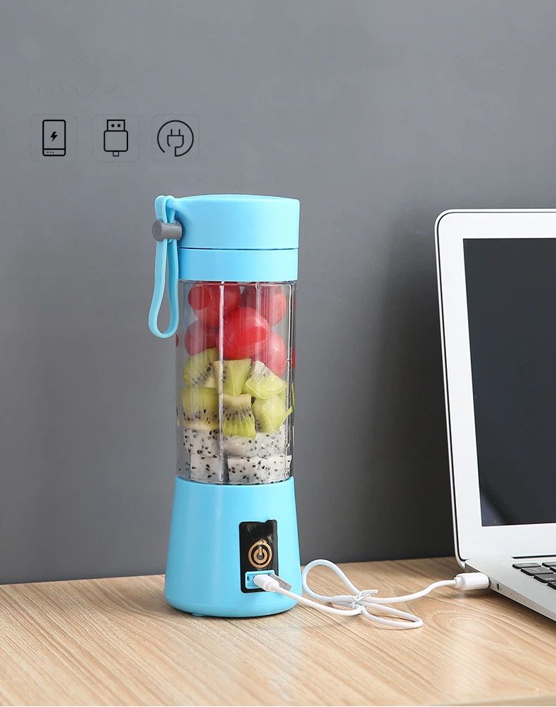 Portable Blender, Personal Mixer Fruit Rechargeable with , Mini Blender for Smoothie, Blue Six Blades 400ml（8*8*25cm)