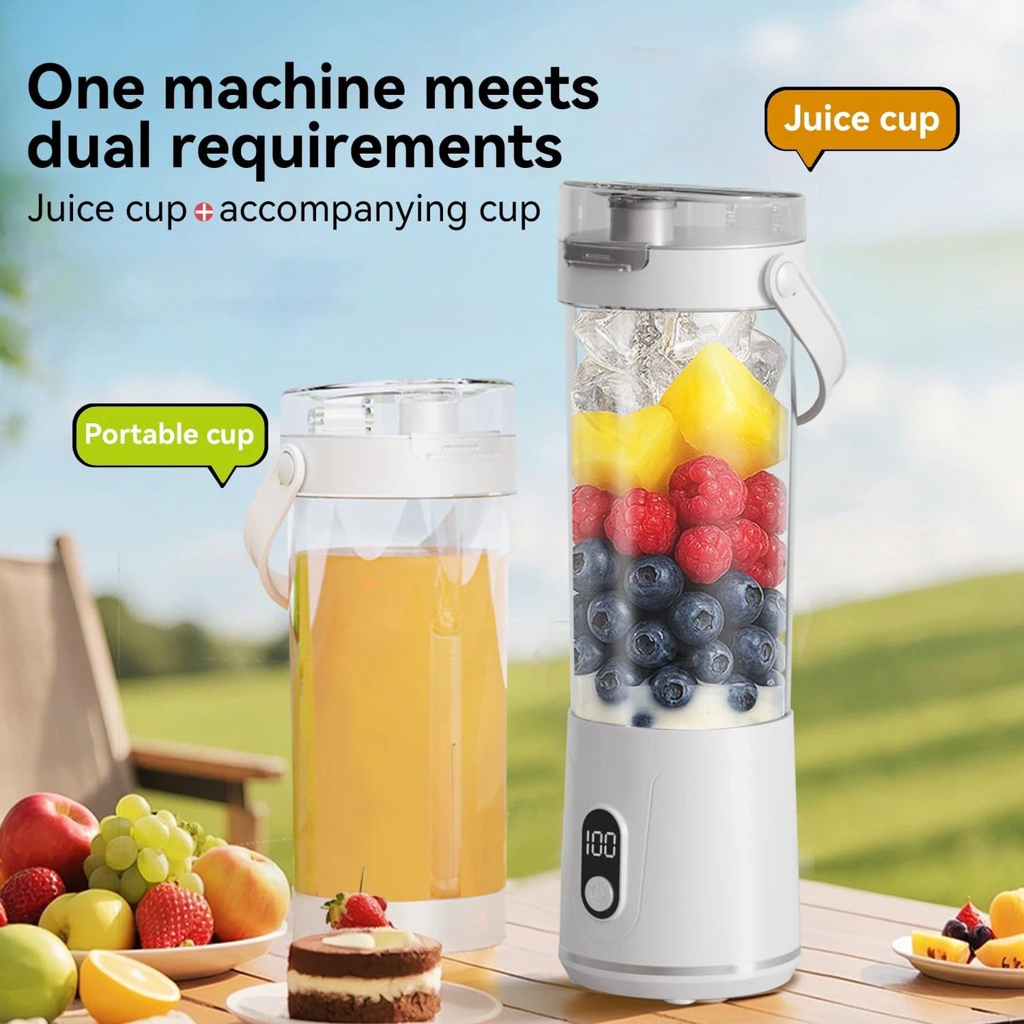 Portable Personal Electric USB Juicer，500ML Mini Blender Portable Blender For Shakes and Smoothies juice，12 Blades Great for Mixing，Compact、Convenient and Versatile (white)