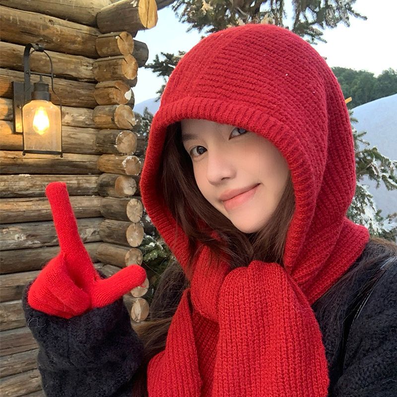 Women Winter 2 in 1 Hooded Hat Scarf Wrap Shawl Crochet Knit Pullover Neckwarmer, for Winter Cold Weather Neck