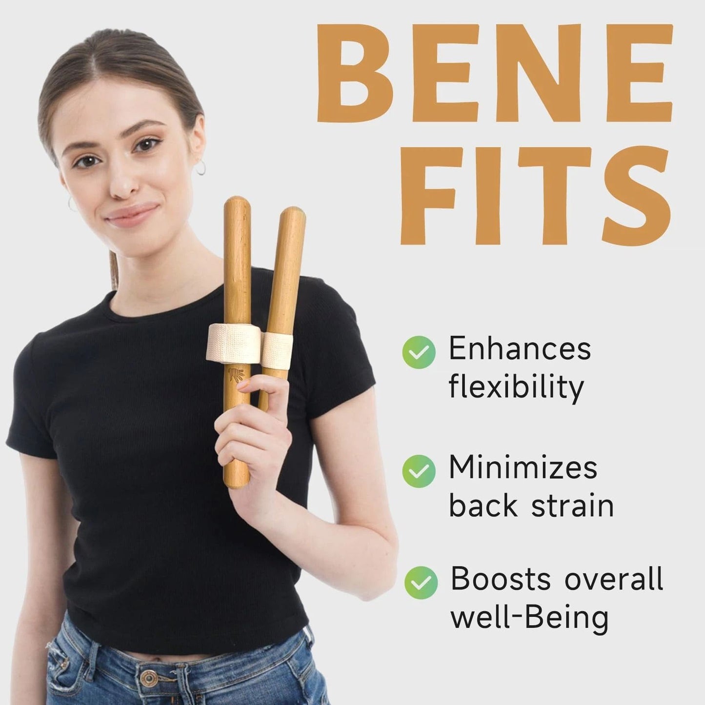 Stretching Tool – 2-in-1 Flexibility & Back Trainer | Daily Mobility & Pain Relief | Compact Stretch Aid for Home, Office(natural wood color32*3）