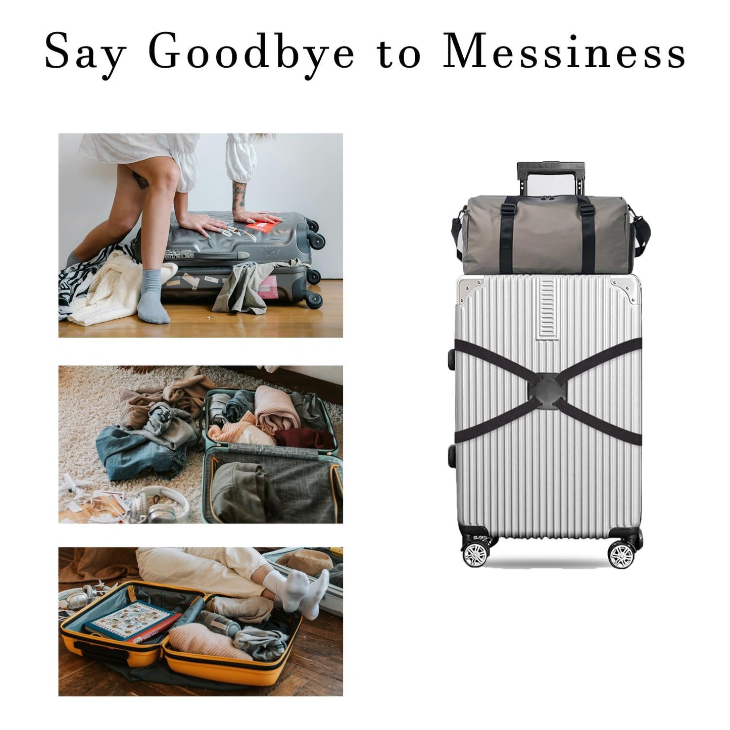Luggage Bungee Straps for Attaching Bags - 2 Pack Adjustable Elastic Luggage Straps with Buckle, Black Luggage Strap for Suitcases Handle Carry on Add Bag, Backpack, Purse,