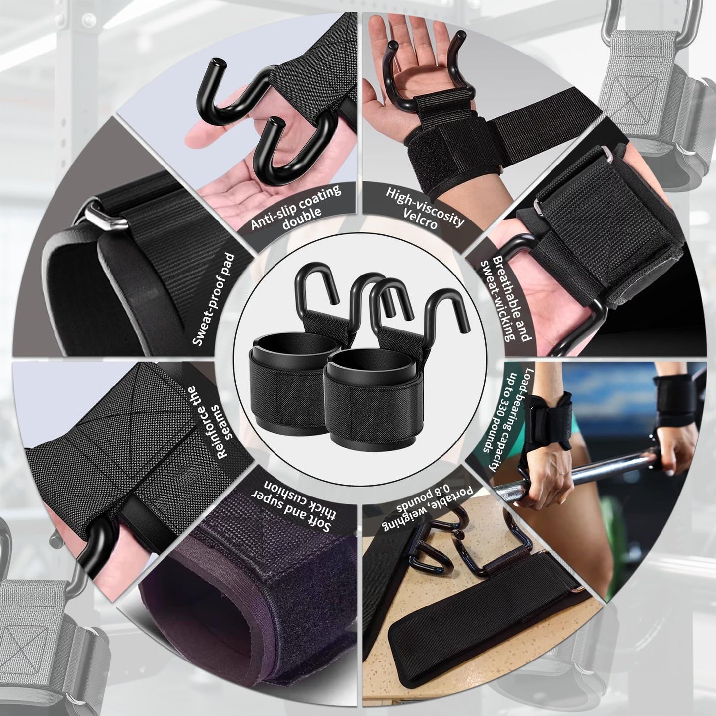 Weight Lifting Hooks (Pair), Wrist Strap Hooks for Weightlifting, Adjustable Men and Women Gym Lifting Straps Hook for Pull-Ups, Deadlifts, Strength Training, and Fitness Workouts