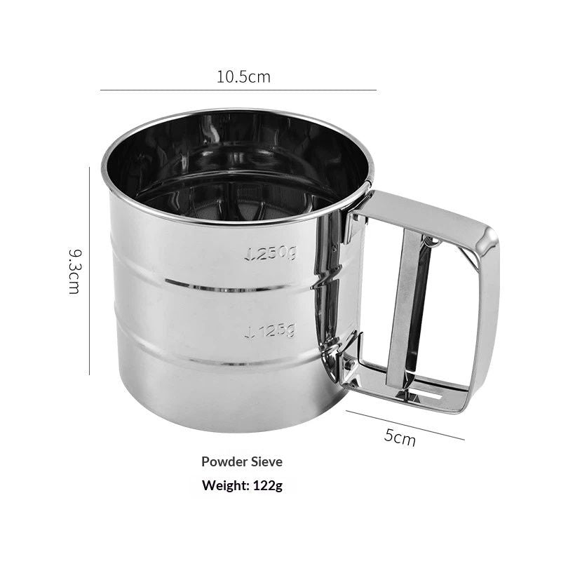 2.5 Cup Flour Sifter, Semi Automatic Small Baking Sieve, Stainless Steel, Fine Mesh Sieve Flour Duster