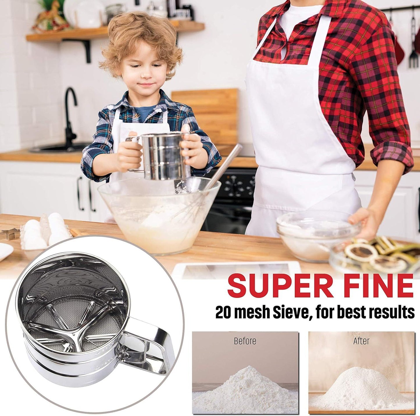 2.5 Cup Flour Sifter, Semi Automatic Small Baking Sieve, Stainless Steel, Fine Mesh Sieve Flour Duster