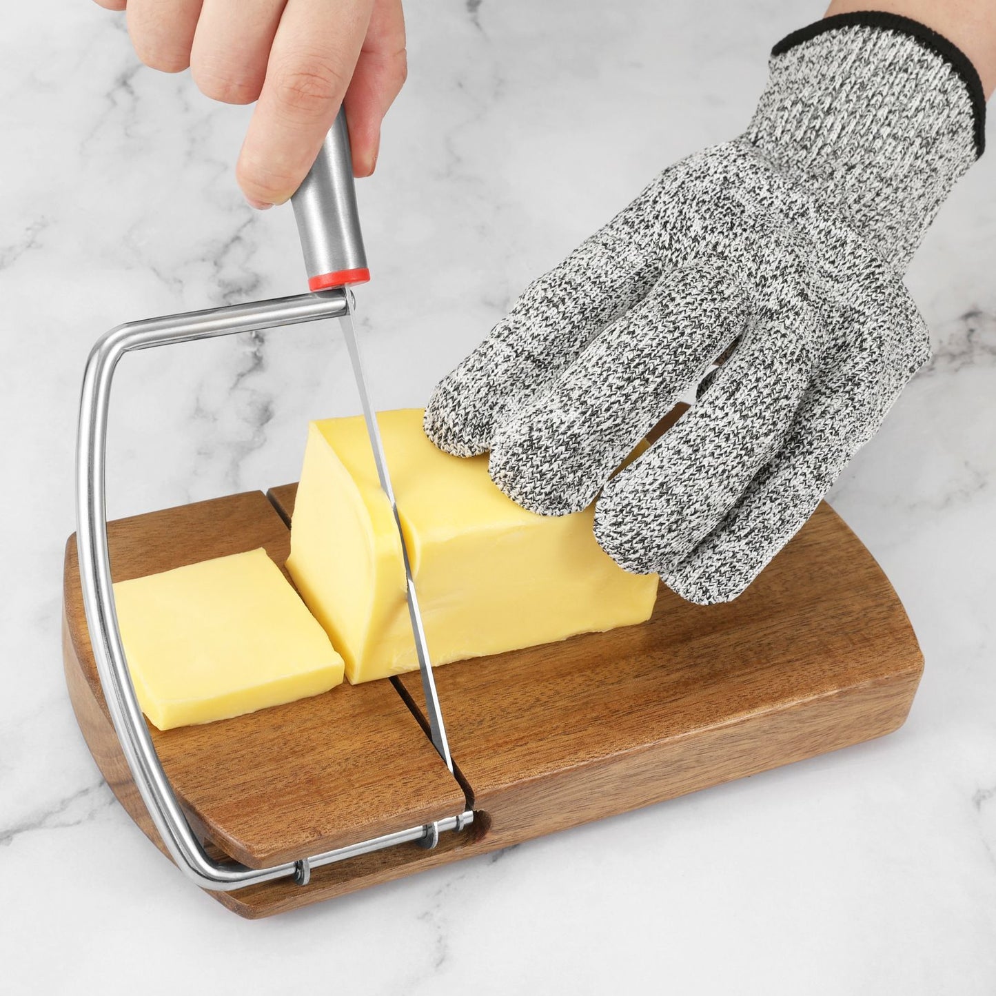 Wooden Cheese Slicer, Cheese Cutter Board with Stainless Steel Blade for Block Cheese, Vegetables, Butter, Sausages, Bread