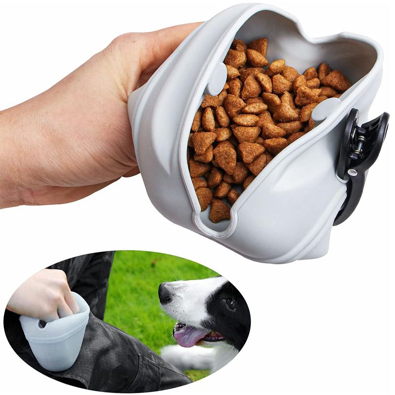 2 pack Silicone Dog Treat Pouch,Clip on Portable Train Container,Convenient Magnetic Buckle Closing（gray+black）