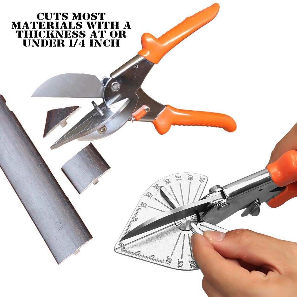 Multi Angle Miter Shear Cutter Hand Tools,45-135 Degree Adjustable Angle Scissors Trim Shears Tools for Vinyl Wood Molding Trim (Orange)