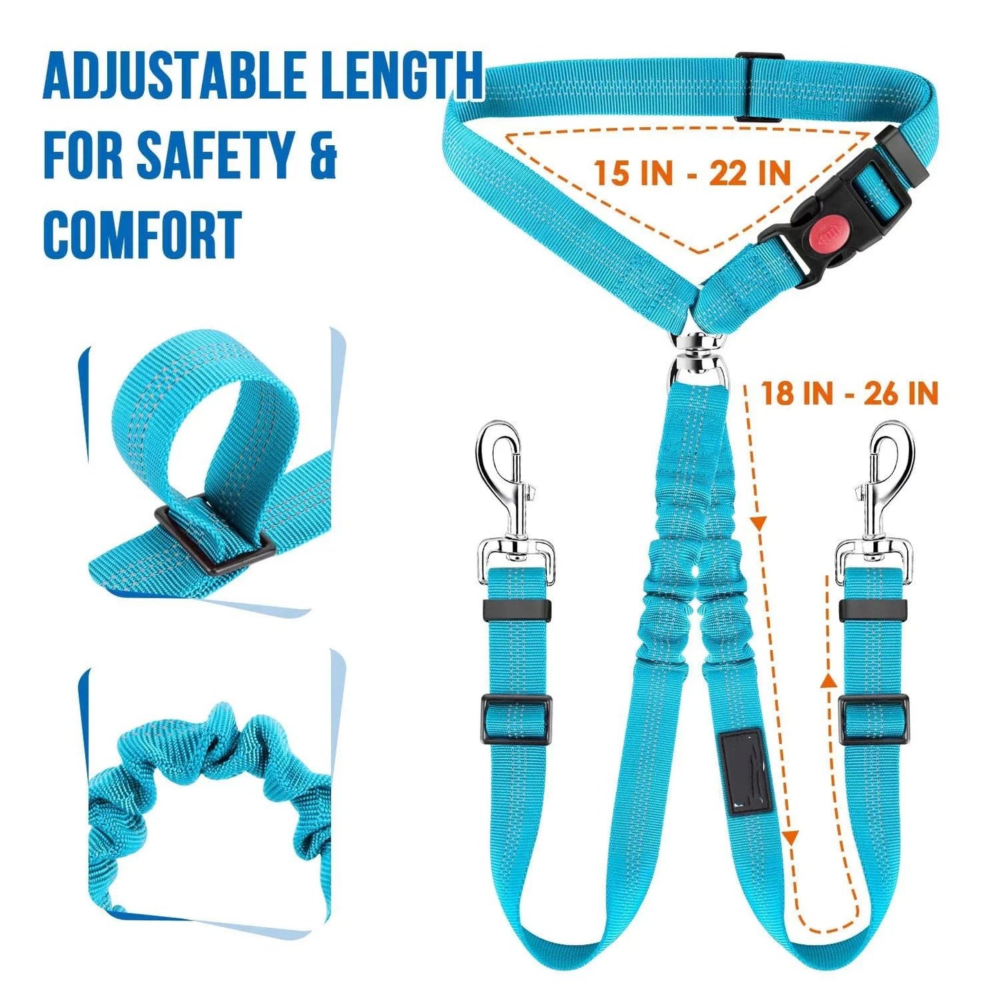 2pcs Double Dog Seat Belt, New Dual Pet Car Headrest Restraint Safety Seatbelt No Tangle Dog Leash Duty Adjust Elastic Bungee Puppy Lead Splitter Connect Harness in Vehicle Travel for 2 Dogs