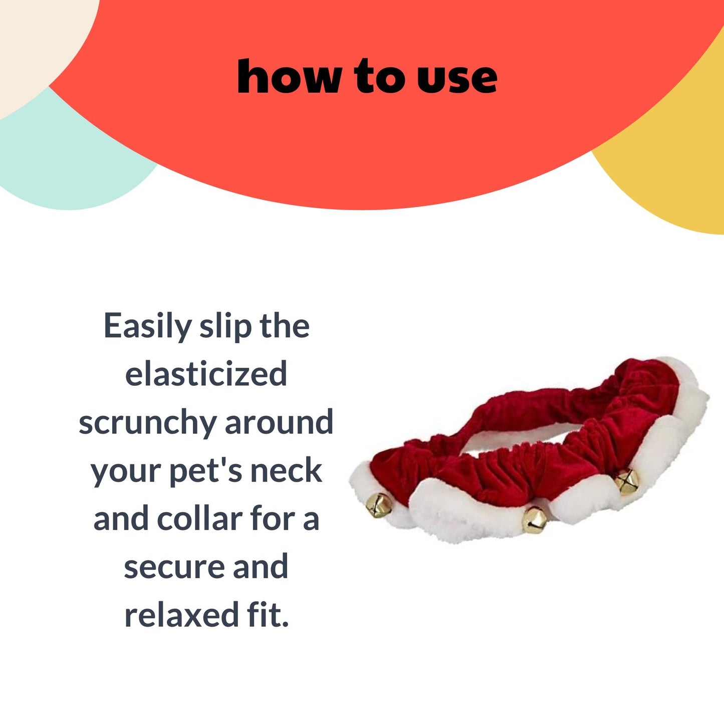 Pet Scrunchy | Santa (Red, M) | Festive Christmas/Holiday Neckwear for Dogs/Cats | Fun Stretchable Costume Accessory | Soft Collar with Bells