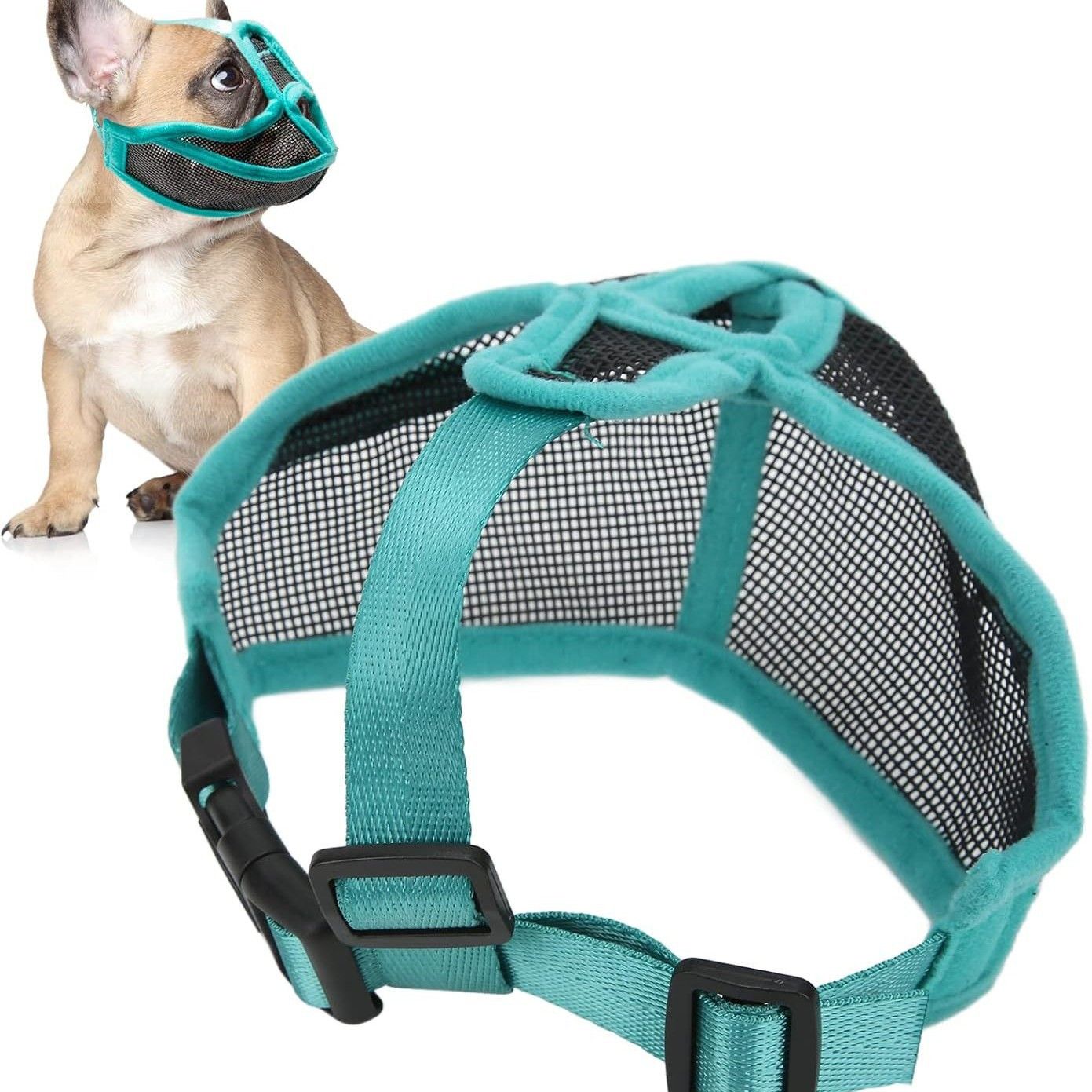 Bulldog Short Nose Dog Cover, Full Pants Design, Preventing Bites, Bulldog Soft Mesh Dog Cover, Used for Beauty Walking, Allowing Drinking and Eating(ink blue M)