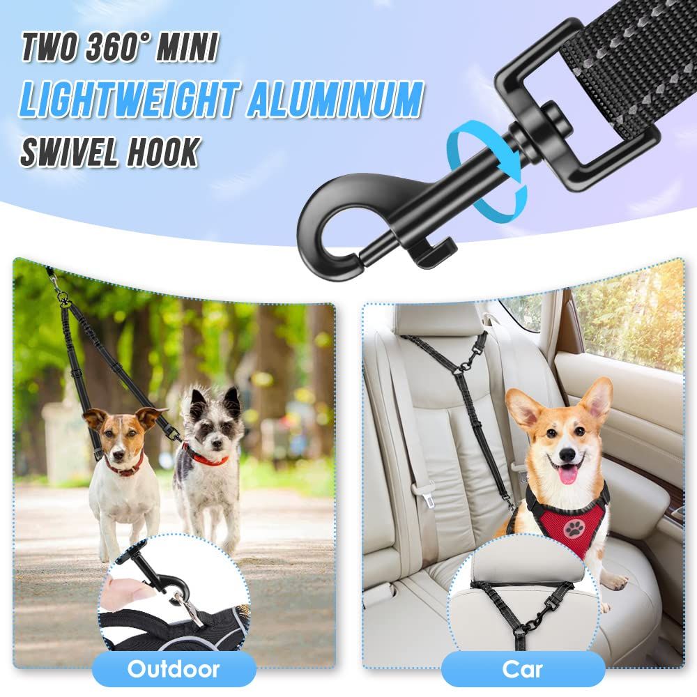 Dual dog leash, tangle free dual dog design 360 ° rotating, reflective walking training guidance, comfortable padded handle, can accommodate 2 dogs (black)