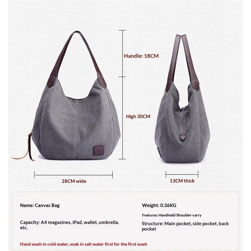 Women's Multi-pocket Shoulder Bag Fashion Canvas Handbag, Women Shoulder Bag Tote Vintage Top-Handle Bag