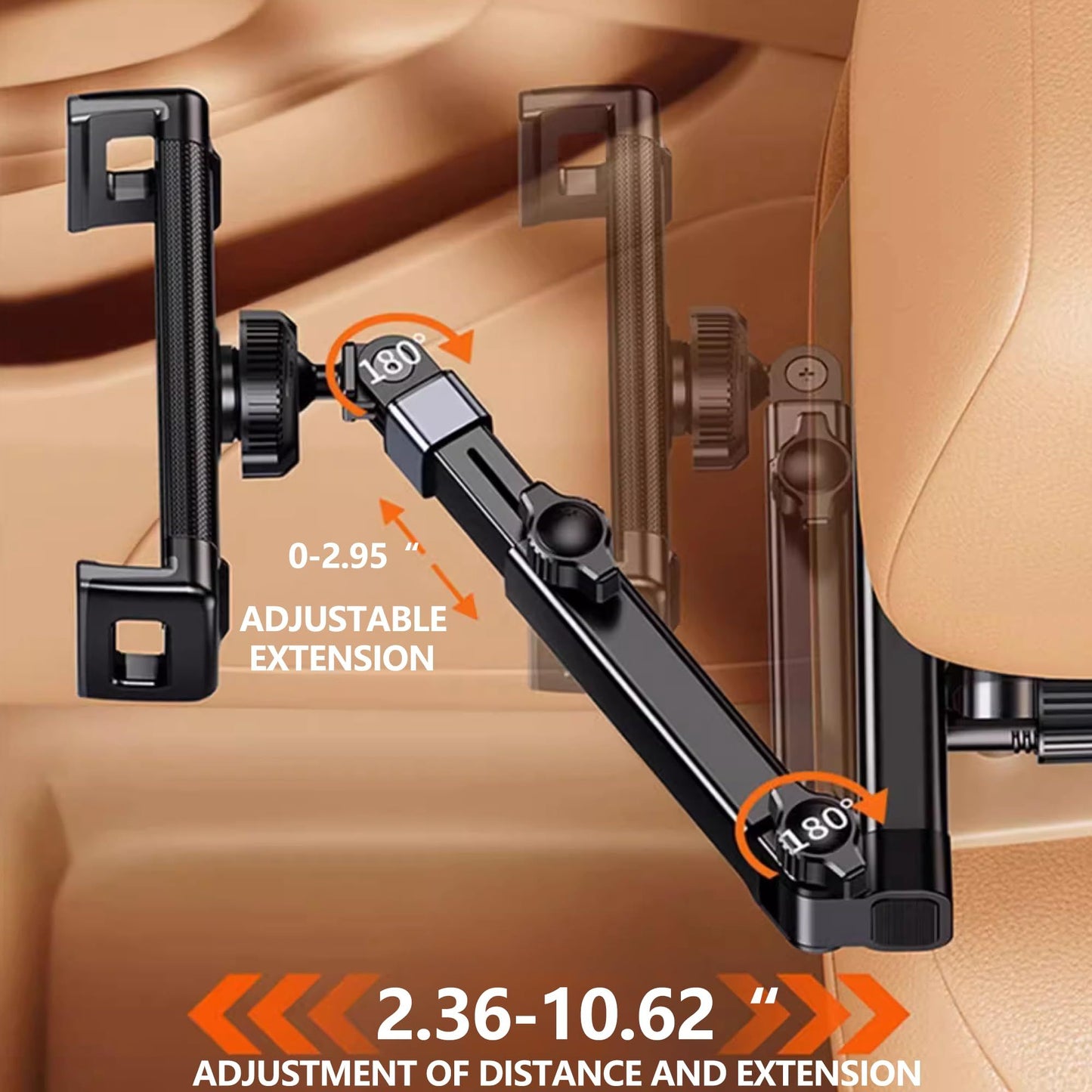 Car Headrest Mount for Tablets & Smartphones - 360 Rotatable, Adjustable Car Essential for Road Trip (Single Arm Extendable)