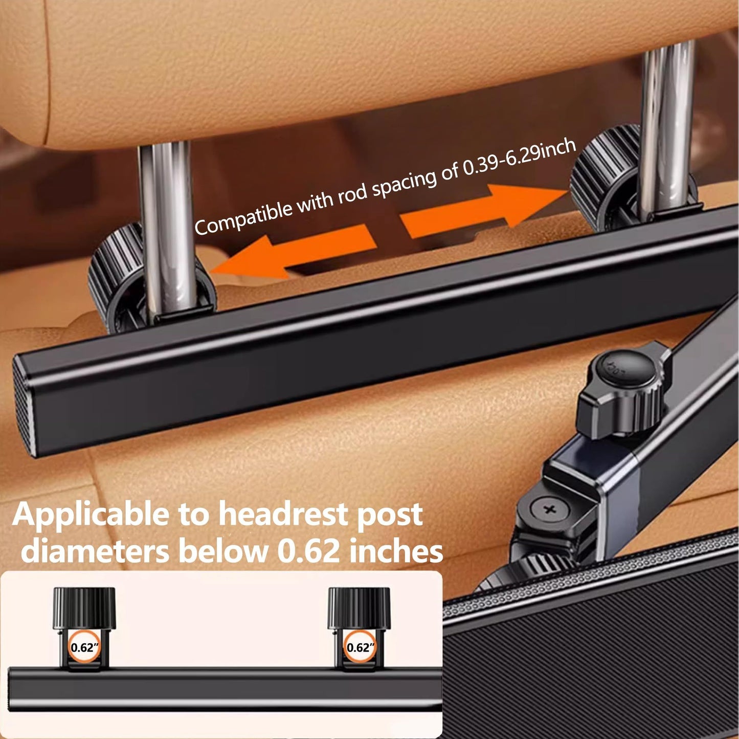 Car Headrest Mount for Tablets & Smartphones - 360 Rotatable, Adjustable Car Essential for Road Trip (Single Arm Extendable)