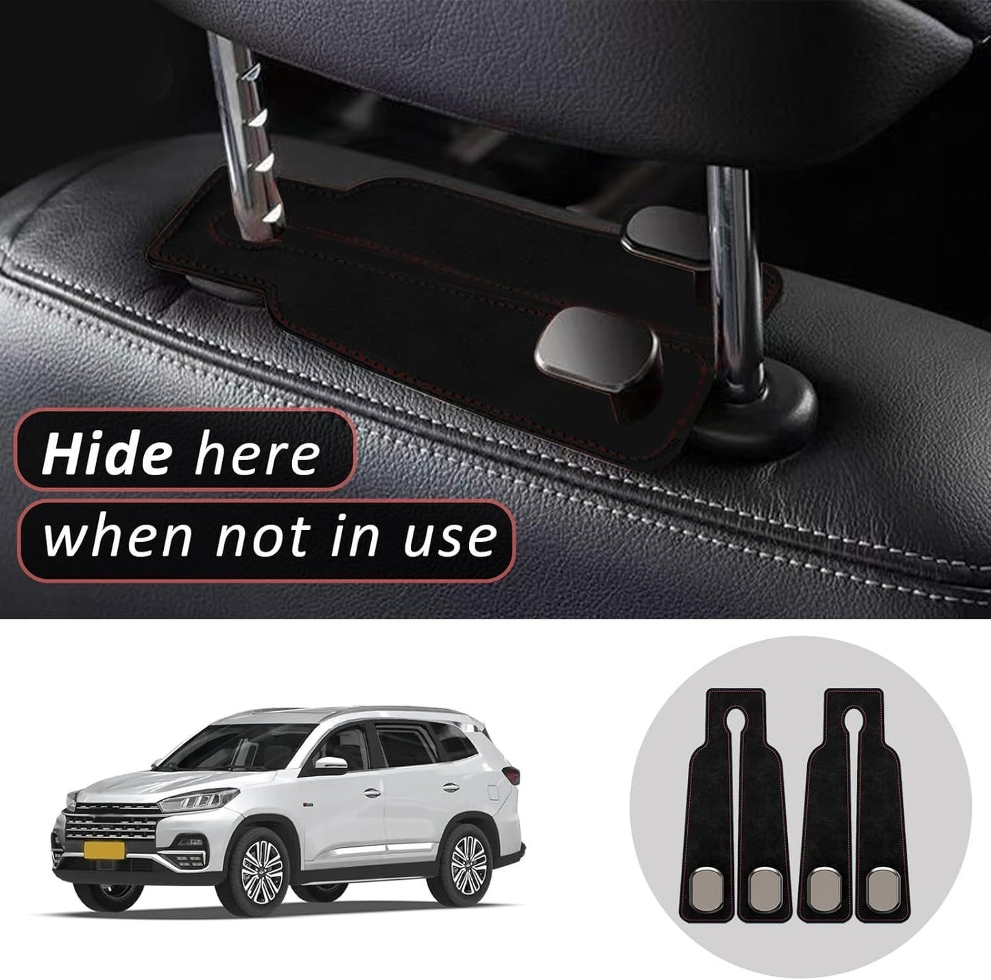 4 pack Car Hooks, Headrest Hook for Car, Car Seat Hooks for Purses and Bags,Purse Hooks fits Car Seat Suitable for Bags (Black-4 Pack)