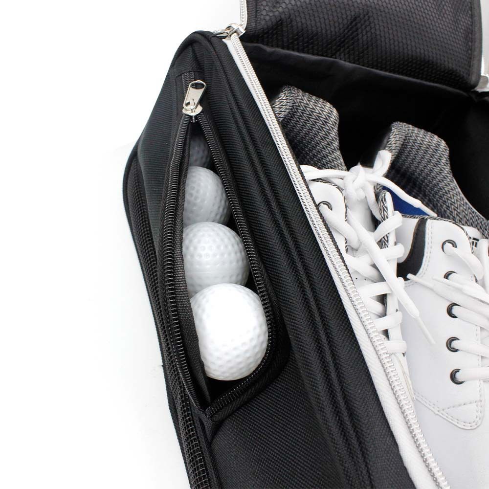 Golf Shoe Bag for Travel Zippered Sport Shoe Carrier Bags with Side Accessory Pockets for Socks, Tees, Golf Balls（Black）