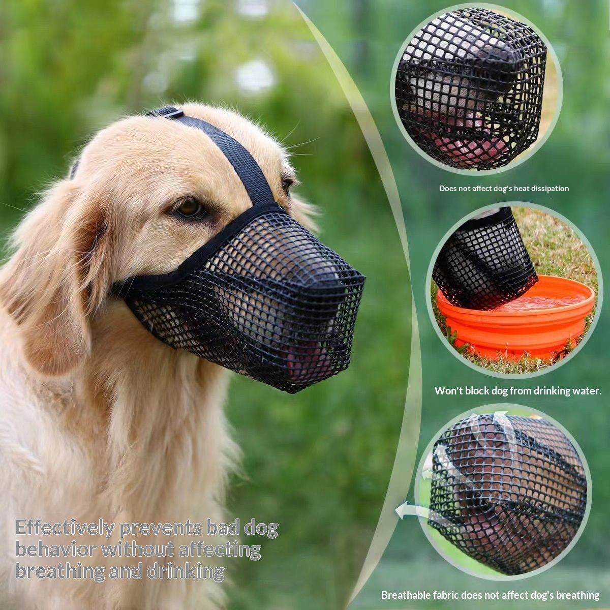 Dog Muzzle,  Mesh Muzzles for Small Large Dogs, Soft Covered Mouth Guard with Adjustable Straps, Prevent Biting Chewing and Licking (M Black)