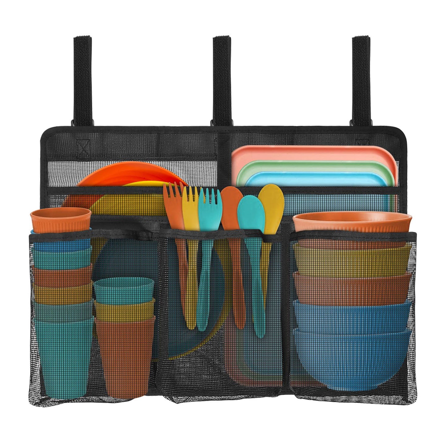 Camping Dish Drying Bag Collapsible Dish Drying Rack, Portable Mesh Dinnerware Drainer Organizer for RV Campers Travel Trailers Space Saving Camping Kitchen Storage Rack (black)