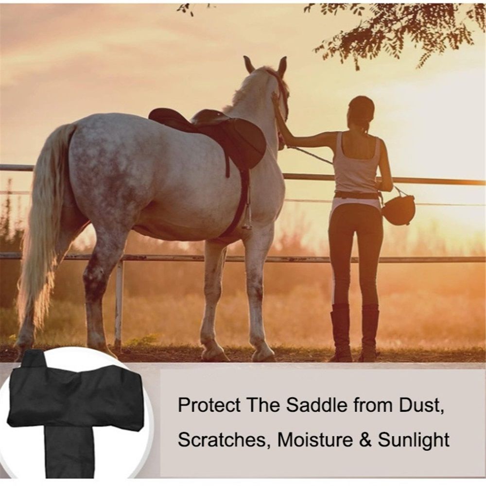 Waterproof Western Horse Saddle Cover with Elastic Straps to Securely Attach Each Corners and Fenders - Fits Most Full-Size Western Saddle