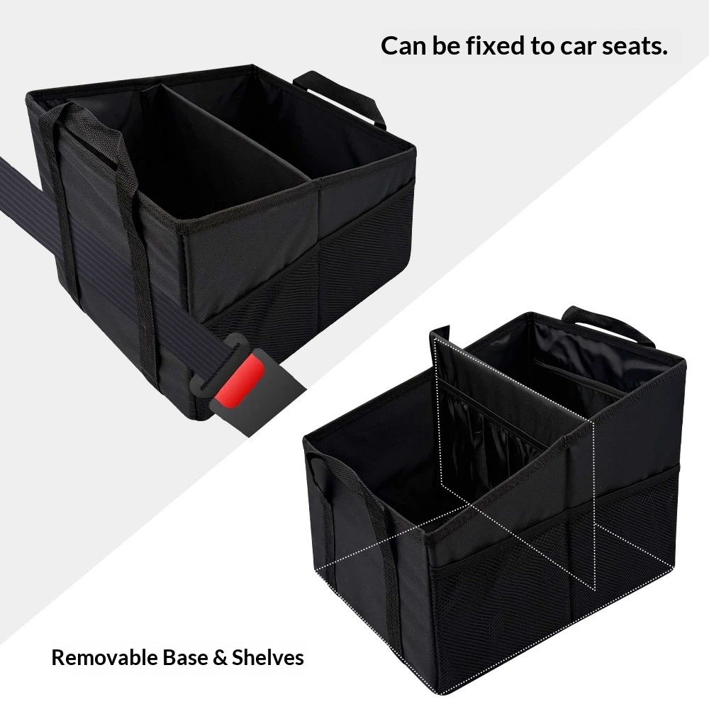 Car Seat Organizer - Passenger Seat Organizer, Collapsible Small Car Seat Storage Organizer for Console Front/Back, Automotive Backseat Organizer with Belt 4 Cup Holders for Kids Accessories