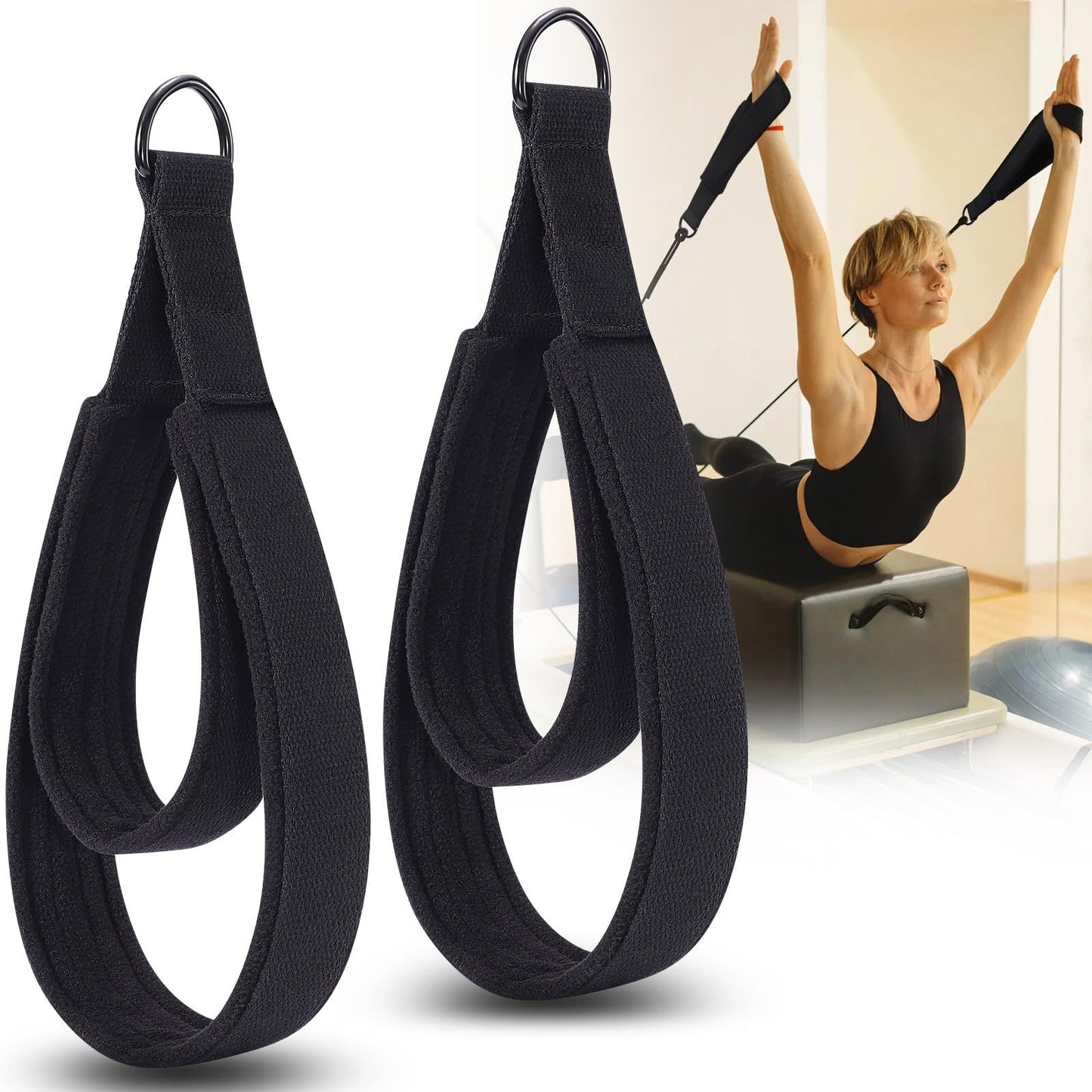 2 Pcs Pilates Straps - Double Loop Ring Straps for Reformer, Padded, Home Gym Workout Yoga exercise accessories