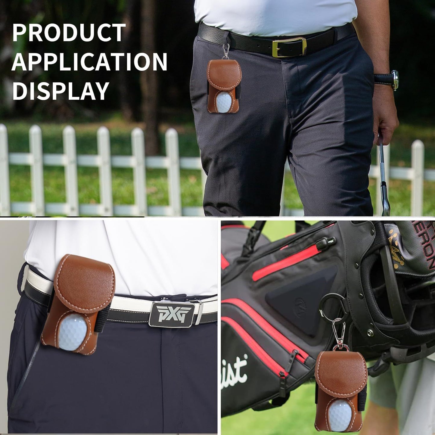 Golf waist leather storage bag, hanging waist golf bag, practical bag for golf sports accessories pu Storage Pocket brown