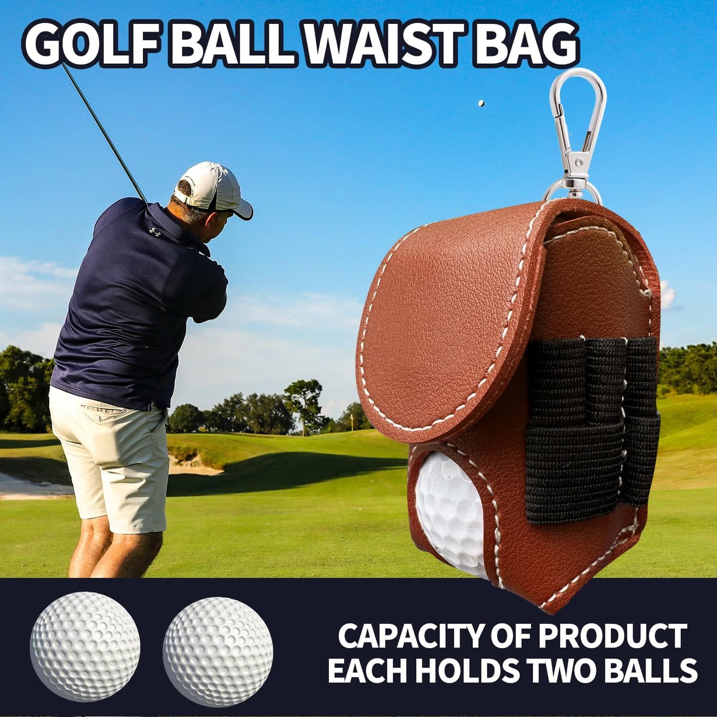 Golf waist leather storage bag, hanging waist golf bag, practical bag for golf sports accessories pu Storage Pocket brown