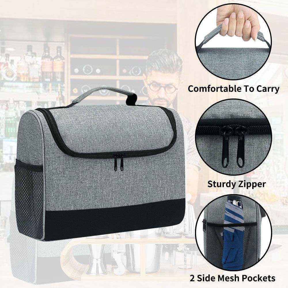 Bartender Kit Bag, Portable Travel Carrying Bag with Handle for Bar Tools Set, For Home Indoor Outdoor Patio Party, Gray (Bag ONLY)