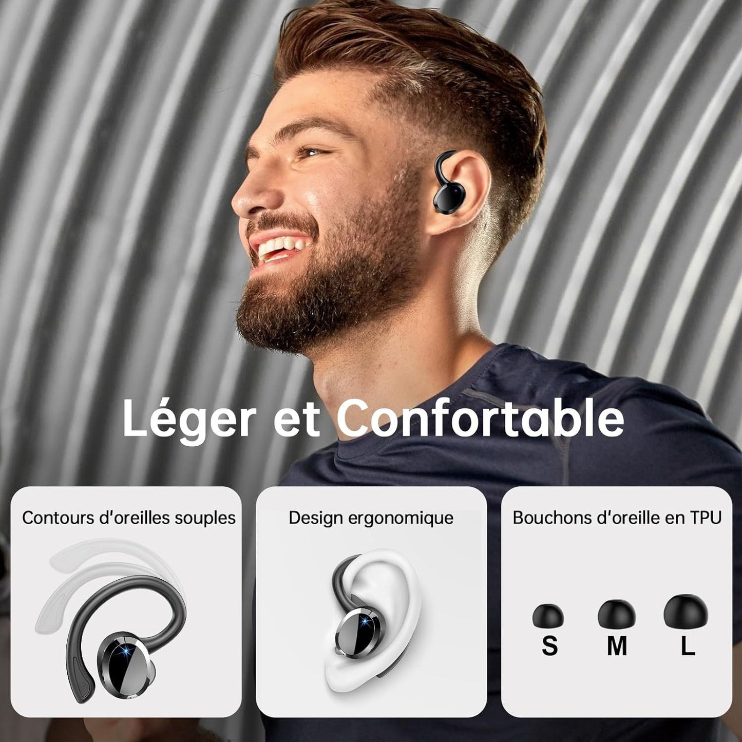 Wireless Earbuds Sport Bluetooth 5.3 Headphones 3D Bass Hi-Fi Stereo Over Ear Buds, 48H Noise Cancelling Headset with Earhook,Earphones Workout Running Gym for Android iOS