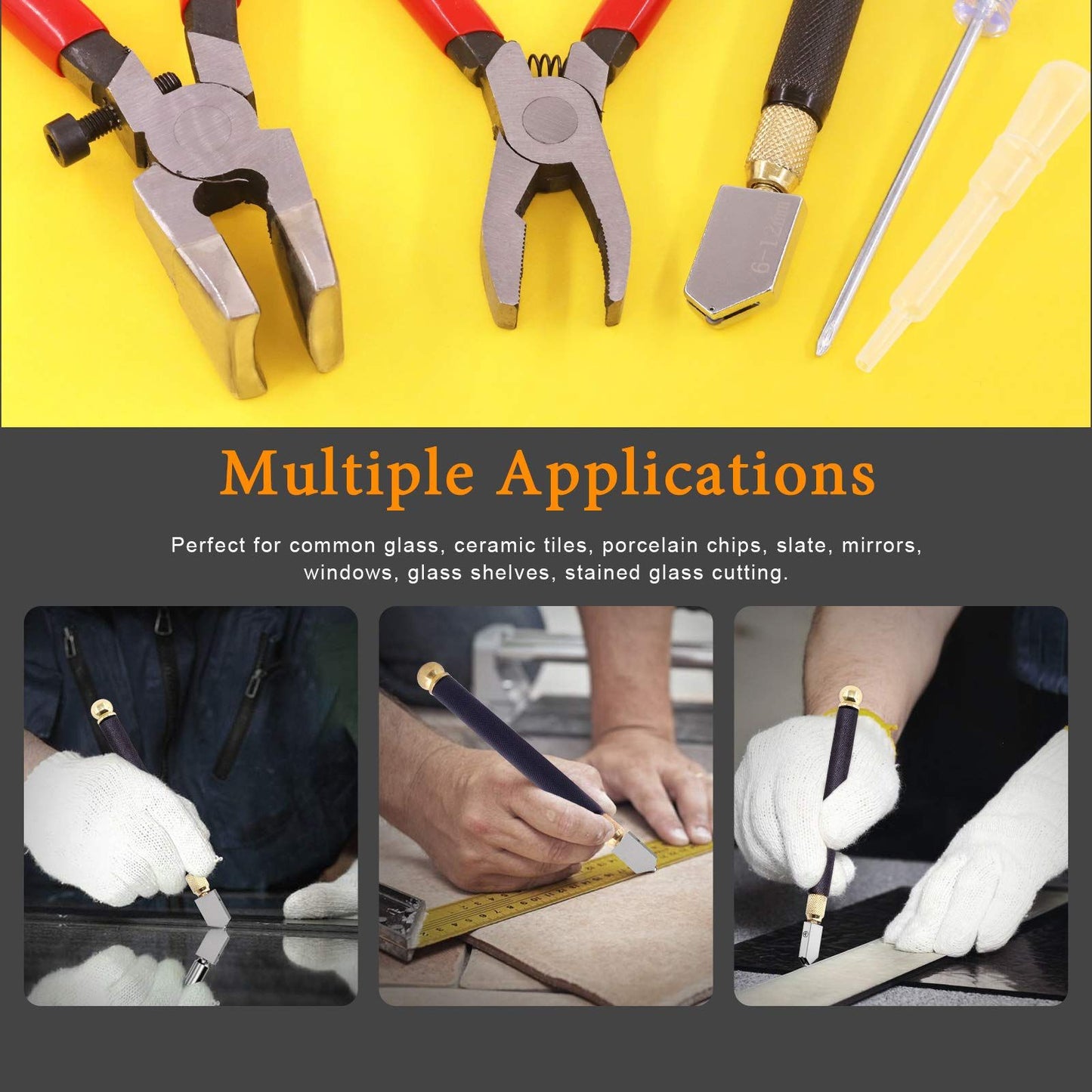 Premium Glass Running Breaking Pliers and Class Cutter Kit, Heavy Duty Glass Cutting Tool with Rubber Tip, Work Great for Stained Glass, Mosaics, Fusing, Breaking